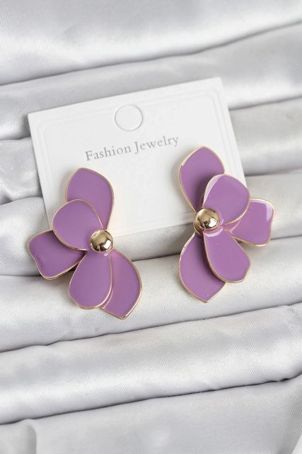 PRATİKOBA MEYEB69cd008ea5596a61220a2ff3-BLMY Mey İthalat Mor Mineli Lotus Model Pirinç Kadın Küpe Çok Renkli