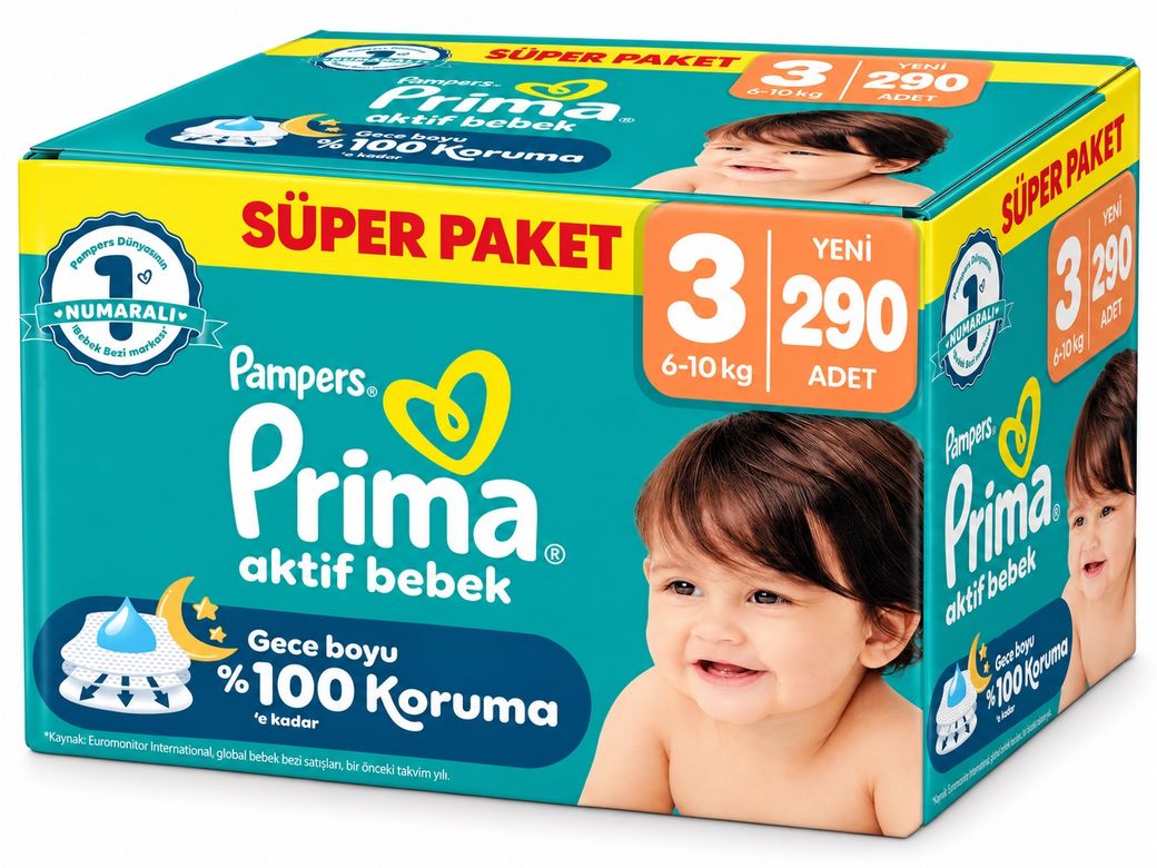 Prima Aktif Bebek Bebek Bezi 3 Beden 6-10 KG Midi 290 Adet Süper Mega Pk