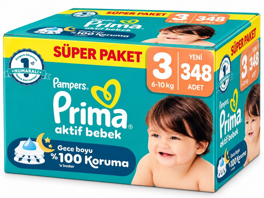 Prima Aktif Bebek Bebek Bezi 3 Beden 6-10 KG Midi 348 Adet Süper Avantaj Pk