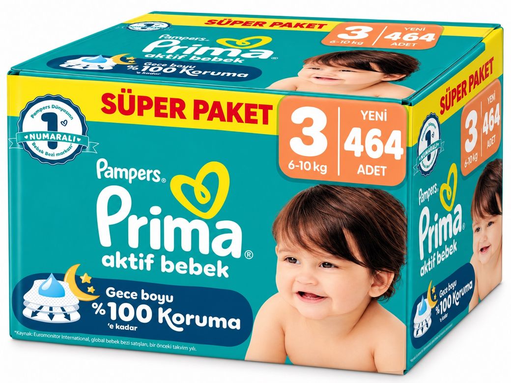 Prima Aktif Bebek Bebek Bezi 3 Beden 6-10 KG Midi 464 Adet Süper Ultra Pk