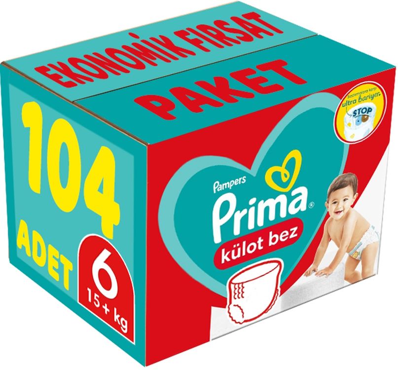 Prima Külot Bebek Bezi 6 Beden 15+ KG Extra Large 104 Adet Ekonomik Fırsat Pk