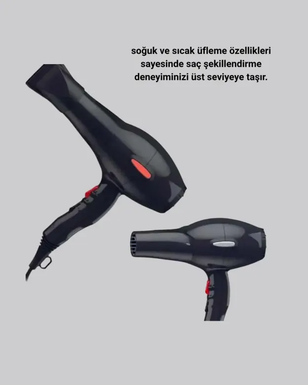 Profesyonel Saç Kurutma Makinesi – AC Motor, Soğuk Üfleme, 2 Hız Kademesi