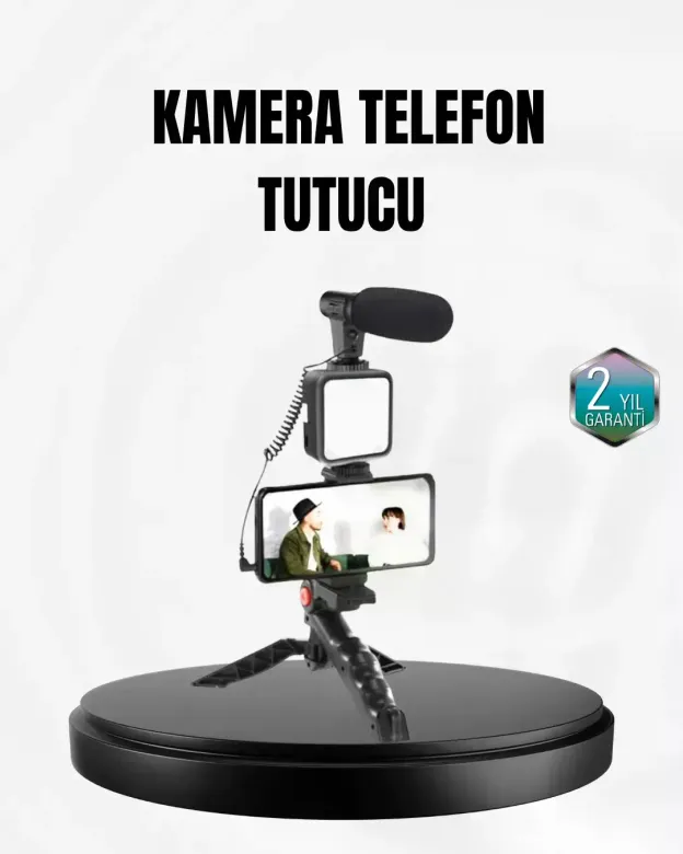 Profesyonel Vlog Çekim Kiti LED Işıklı Tripod krofonlu Telefon Seti