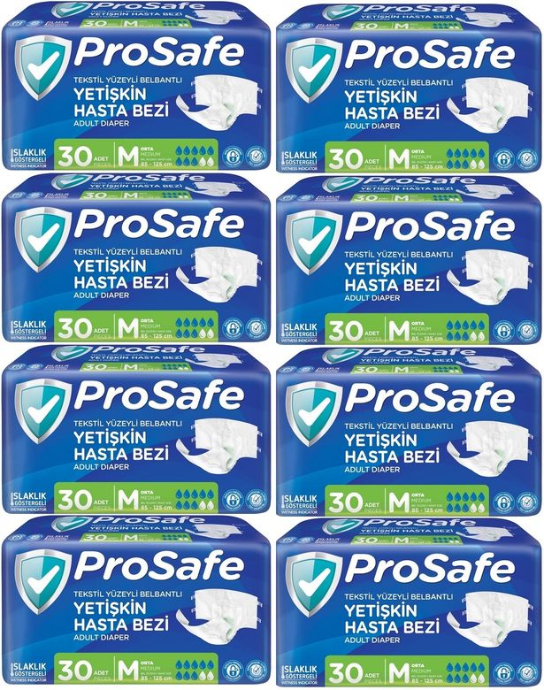 Prosafe Yetişkin Bezi Bel Bantlı Tekstil Yüzey M - Medium - Orta Boy 240 Adet (8PK*30)