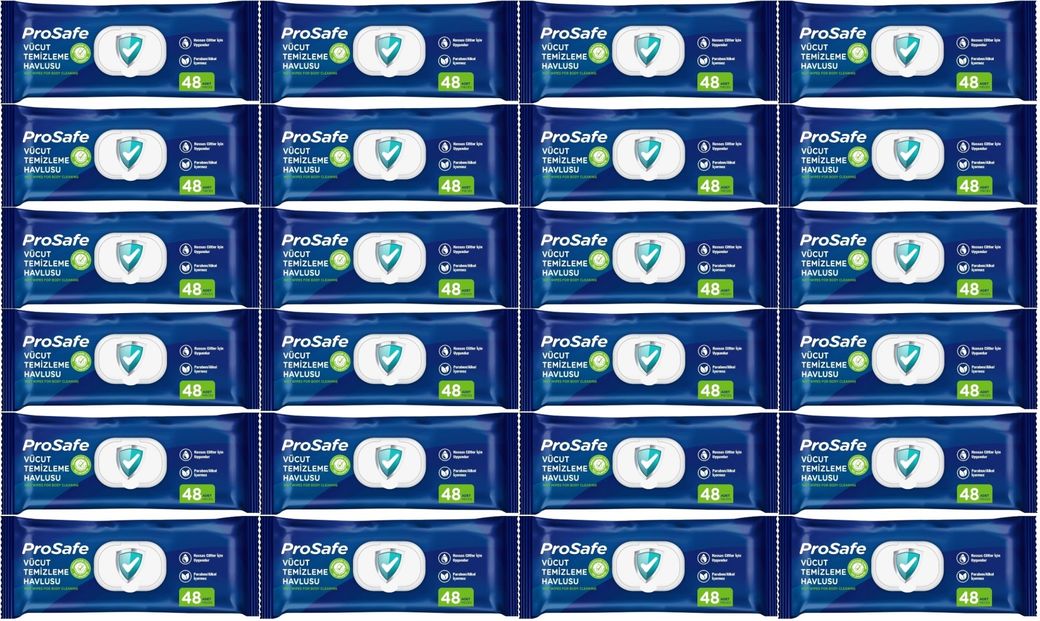Prosafe Yetişkin Vücut Temizleme Islak Mendil Havlu 48 Yaprak XL (24 Lü Set) Plastik Kapak