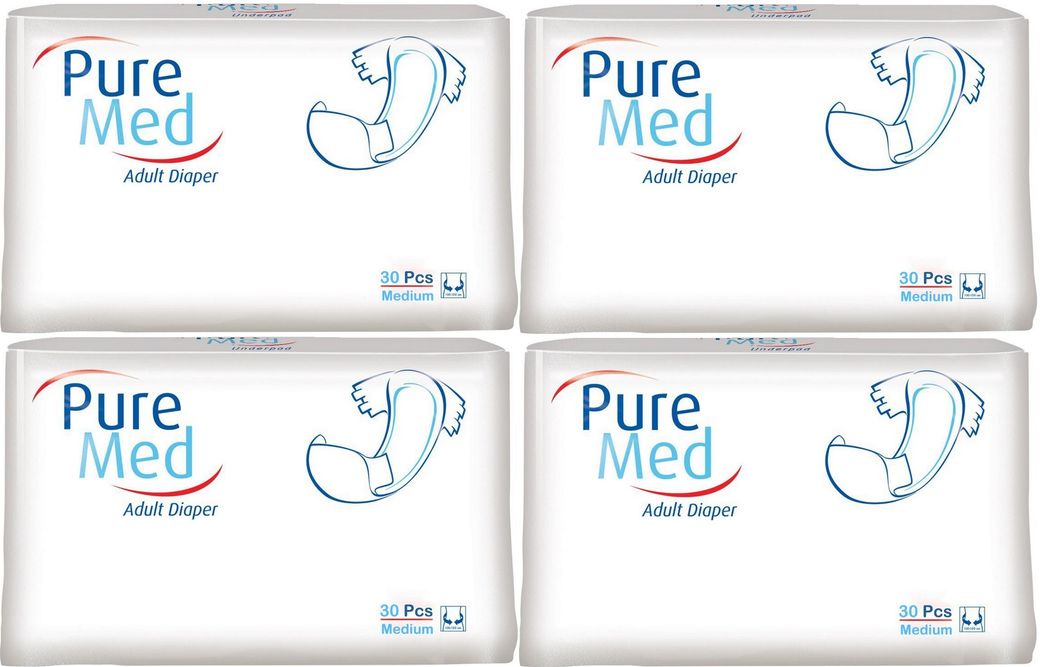 Puremed Yetişkin Bezi Bel Bantlı Tekstil Yüzey Medium M-Orta 120 Adet 4Pk x 30