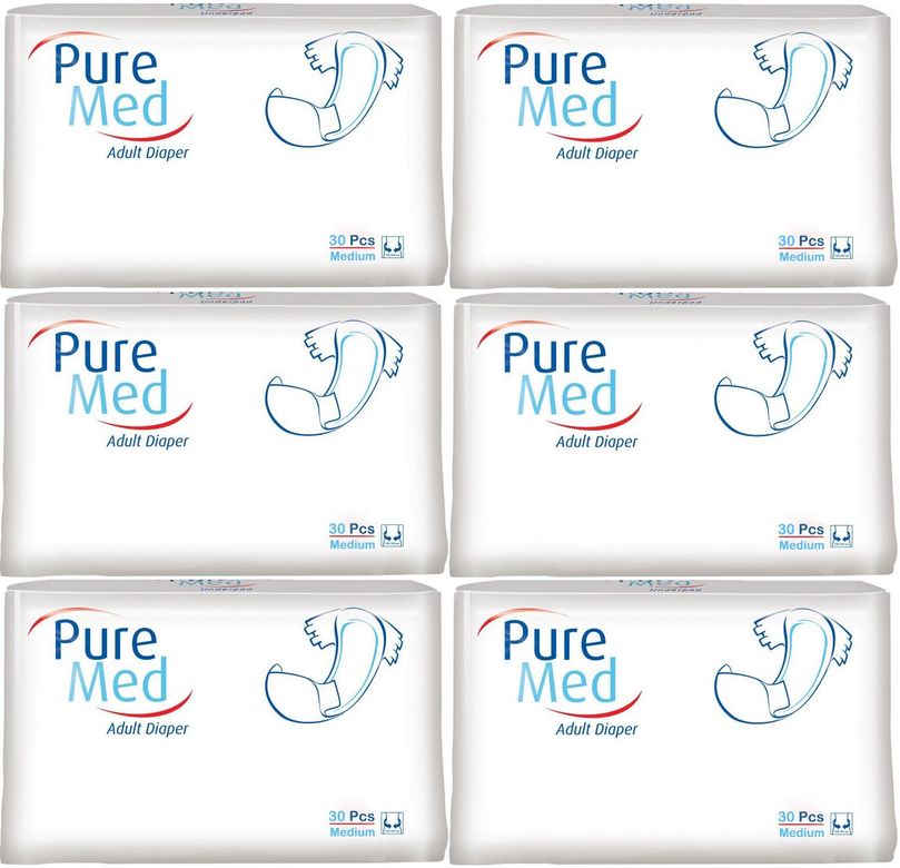 Puremed Yetişkin Bezi Bel Bantlı Tekstil Yüzey Medium M-Orta 180 Adet 6Pk x 30