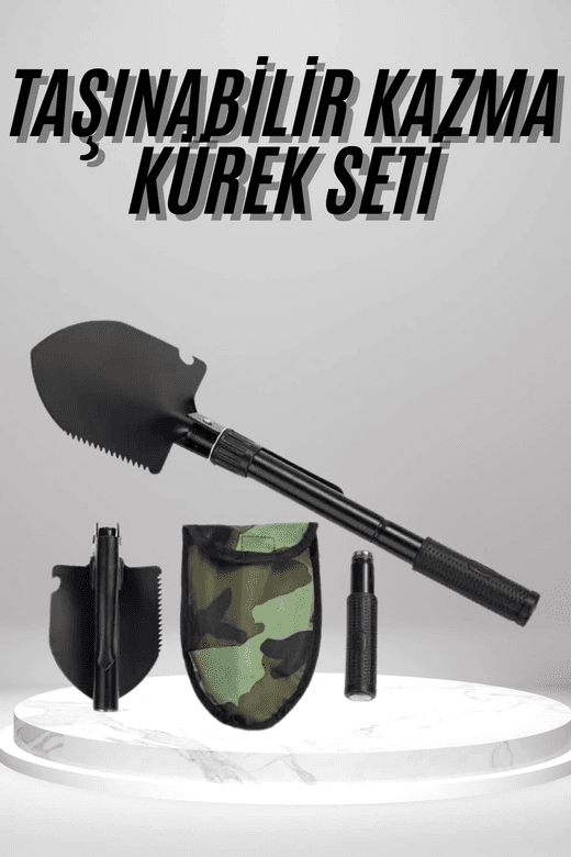 Pusulalı Katlanabilen Portatif Çantalı Mini Kazma Kürek Seti