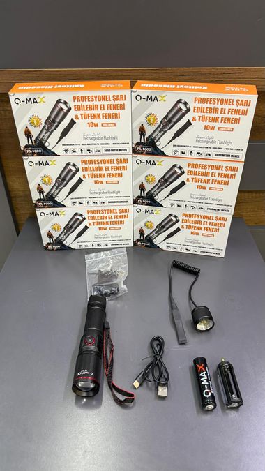Q-Max Ps-3000 10W Profesyonel Şarj Edilebilir El Feneri & Tüfek Feneri 2000 Lumen  3800 Mah