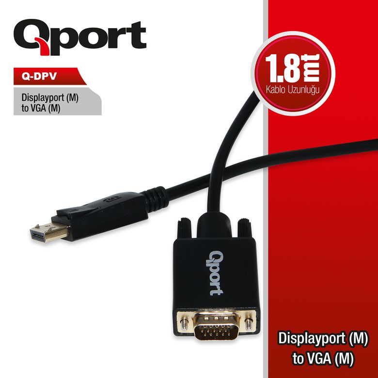 Qport Q-DPV DisplayPort - VGA Çevirici Kablo 1.8 m