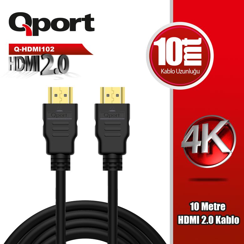 Qport Q-HDMI102 HDMI 2.0 Altın Uçlu Kablo 10 m