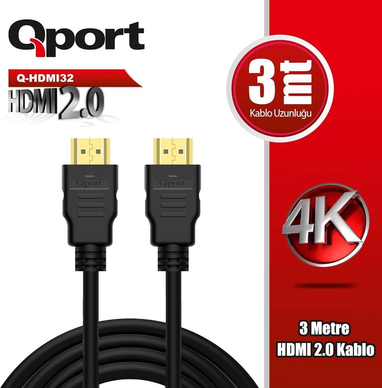 Qport Q-HDMI32 HDMI 2.0 Altın Uçlu Kablo 3 m