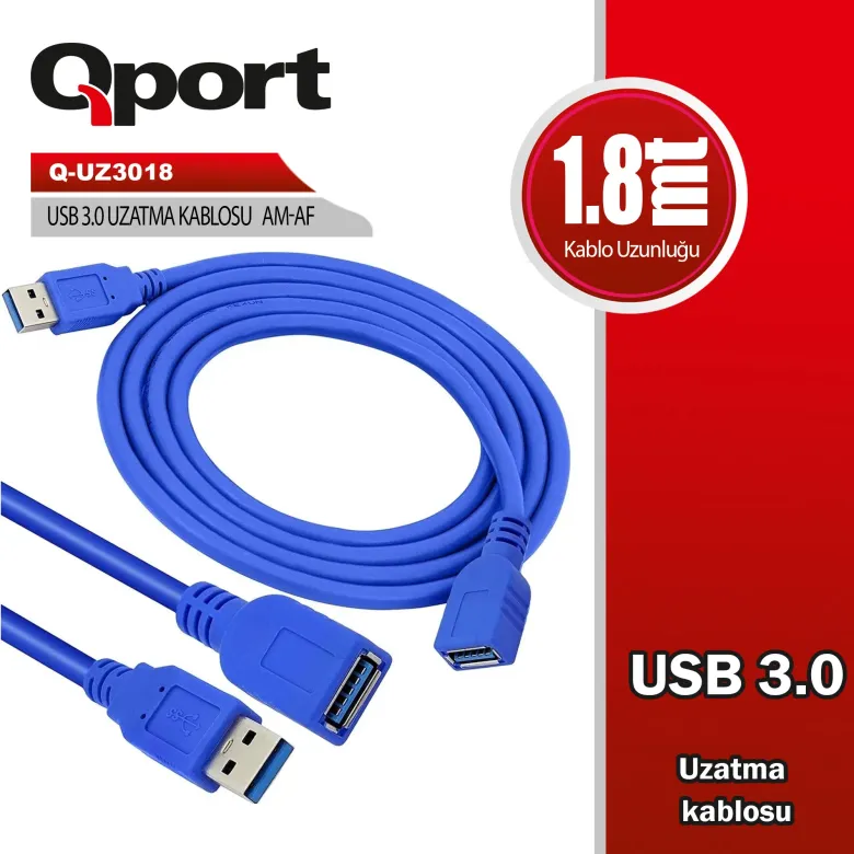 Qport Q-UZ3018 USB 3.0 Uzatma Kablosu 1.8 m