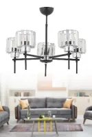 QUEEN SİYAH - KROM 5'Lİ  KRİSTAL BAŞLIKLI MODERN  AVİZE OTURMA ODASI SALON ANTRE