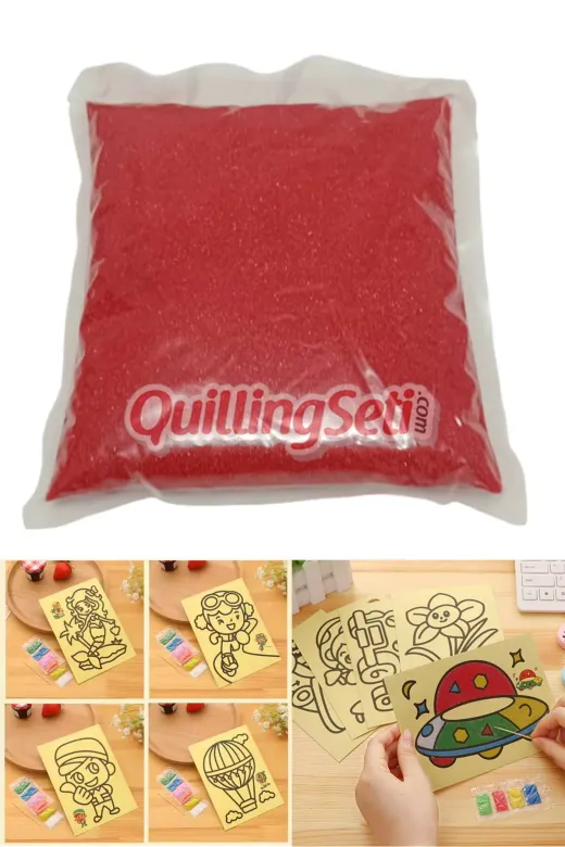 quilling 1KG-Kirmizi-Kum 1Kg Kırmızı Renk Kum Boyama Kumu, Aktivite Kumu, Oyun Kumu, Dekoratif Renkli Kum 1000Gr