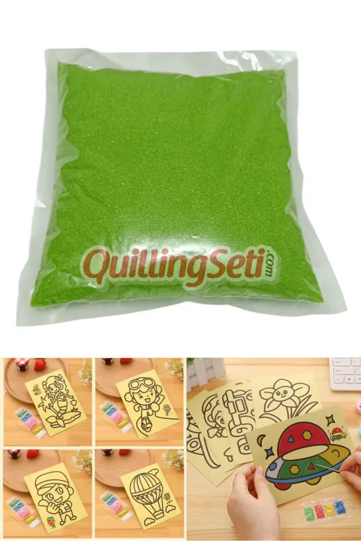 quilling 8509990001223 Yeşil Renk Kum Boyama Kumu, Seti Aktivite Kumu, Oyun Kumu, Dekoratif Renkli Kum 500Gr