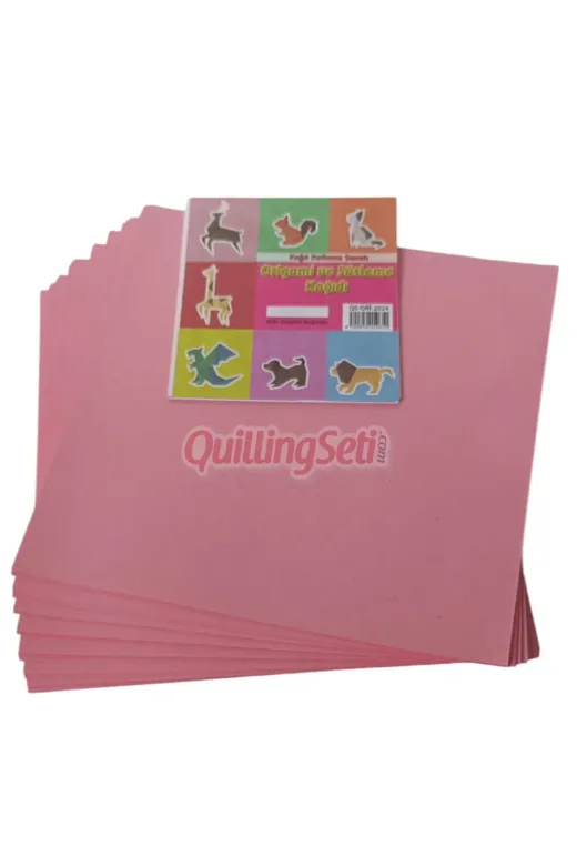 quilling Origami-20cm 20Cm Origami Kağıdı, 100 Adet 20Cm X 20 Cm Pembe Renk Origami Seti, 100Lü Origami Paket