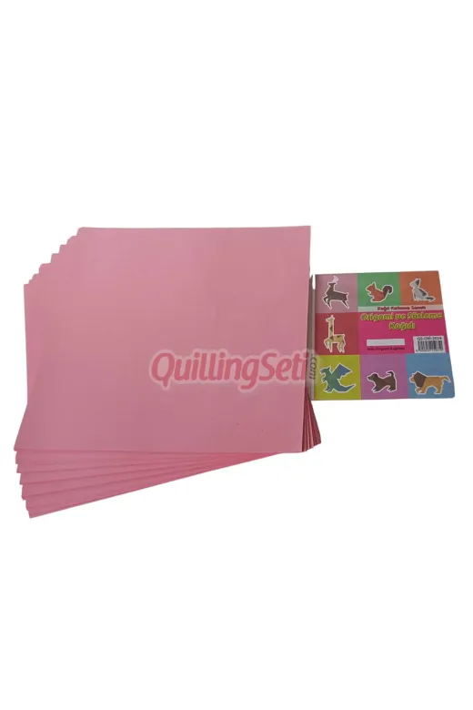 quilling Origami-20cm 20Cm Origami Kağıdı, 100 Adet 20Cm X 20 Cm Pembe Renk Origami Seti, 100Lü Origami Paket