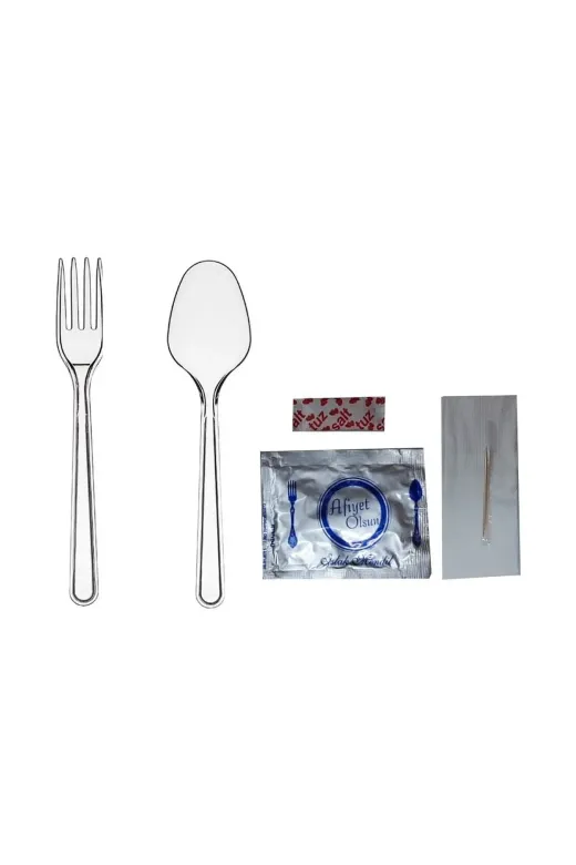 Rahmet TKKLLNMLKRHMT61 Tek Kullanımlık 6 Lı Plastik Lüks Çatal+Kaşık Yemek Ikram Seti 50 Adet