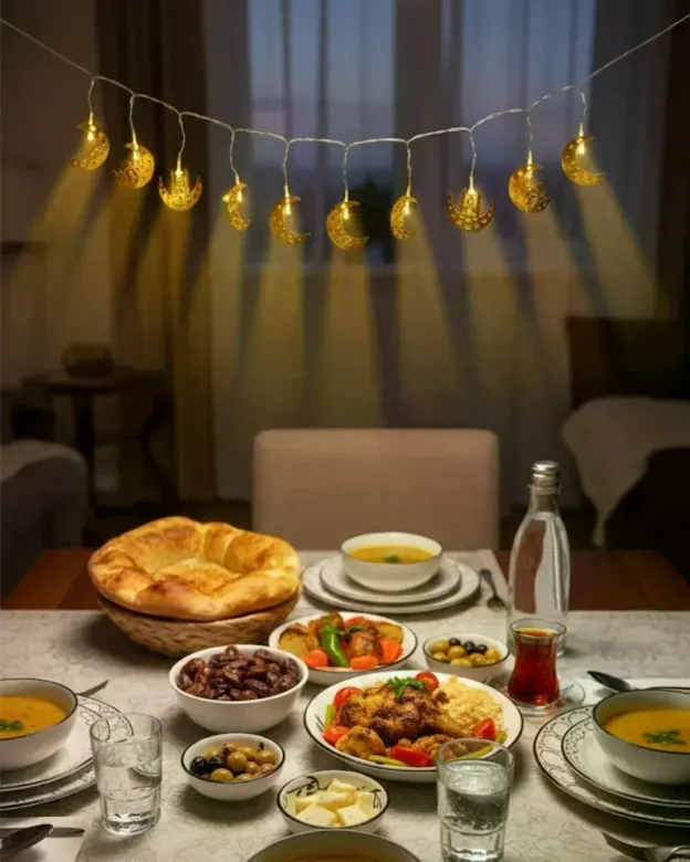 Ramazan nare Detaylı Hilal LED Işık Günışığı Sarı Metal Süs