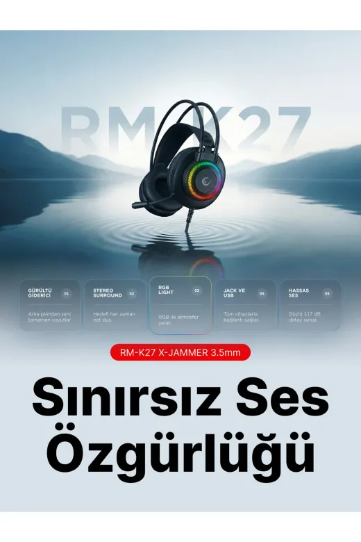 Rampage Rm-K27 X-Jammer Rainbow Ledli Pc Usb 3.5M Ps4-Xbox-Mobile Gaming Oyuncu Mikrofonlu Kulaklık