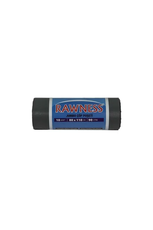 RAWNESS TYB1PY3KAM1M3N4I23 Jumbo Boy Çöp Poşeti Siyah 10 Lu 1 Rulo 80 X 110 Cm 700 Gr