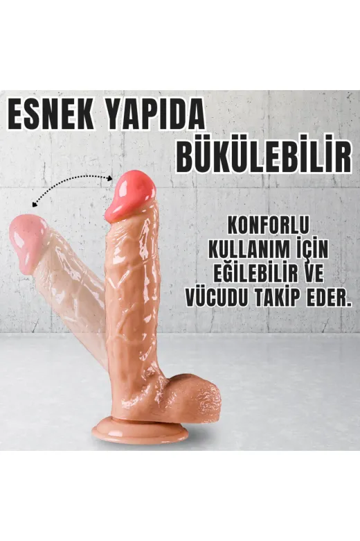 Realistik Dokuda Damarlı Kalın Dildo Vantuzlu Gerçekçi Yapay Penis 23 Cm
