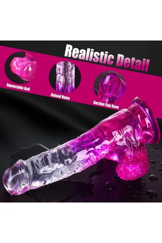 Realistik Jel Dokuda Vantuzlu Ultra Yumuşak Şeffaf Mor Yapay Penis