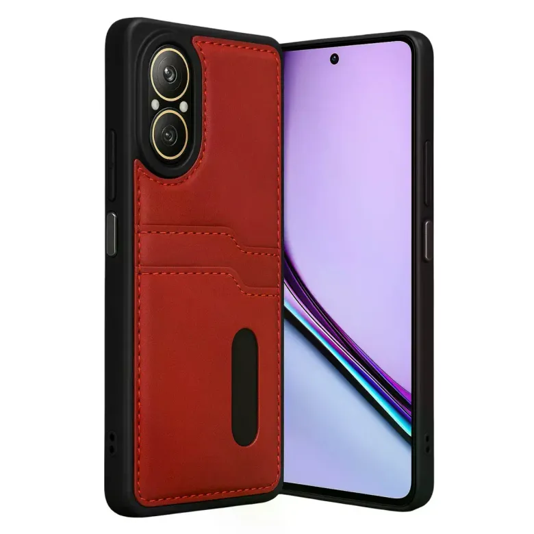 Realme 12 Lite Kılıf Sara Kartvizitli Deri Kılıf - Kırmızı
