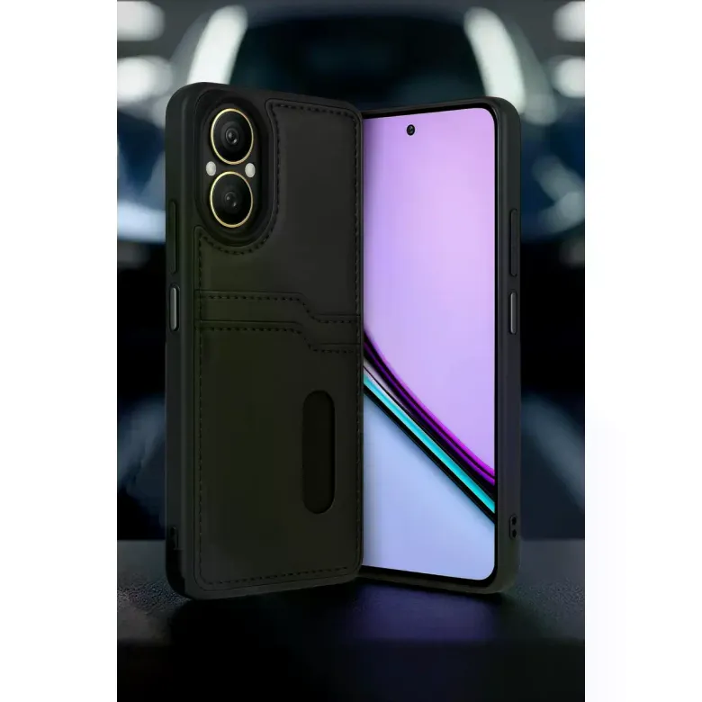Realme 12 Lite Kılıf Sara Kartvizitli Deri Kılıf - Taba