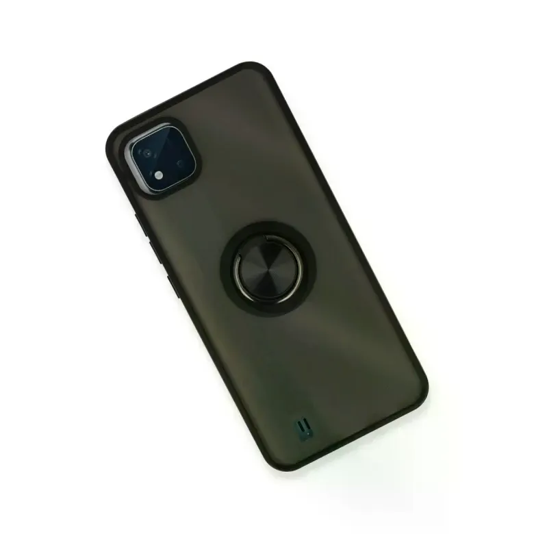 Realme C11 2021 Kılıf Montreal Yüzüklü Silikon Kapak - Siyah