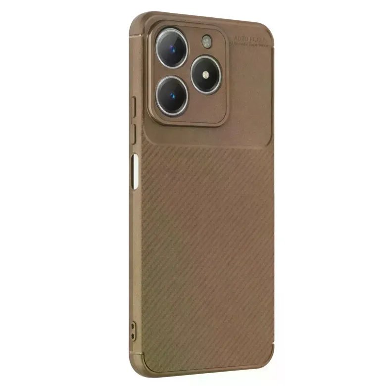 Realme C61 Kılıf Auto Focus Karbon Kapak - Kahverengi