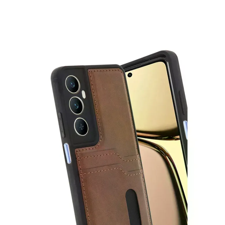Realme C65 Sara Kartvizitli Deri Kılıf - Taba