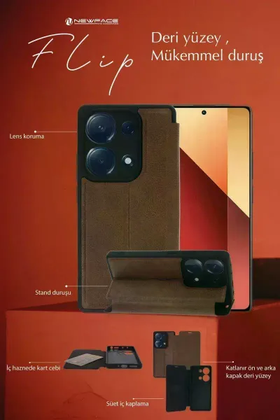 Realme Note 50 4G Kılıf Flip Cover - Kırmızı