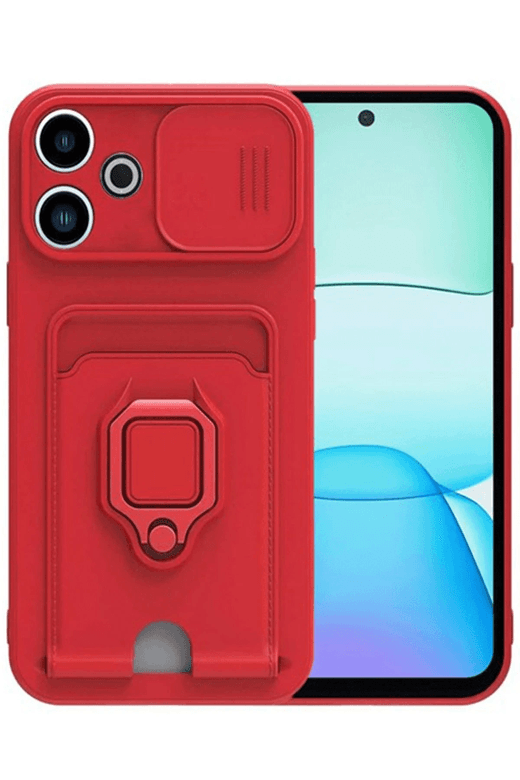 Redmi 13 4G Kılıf Zuma Kartvizitli Yüzüklü Silikon - Kırmızı
