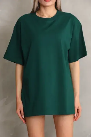 Regular Fit Tişört Bisiklet Yaka Yazlık Kısa Kol Basıc T-Shirt - Yeşil - L - Yeşil