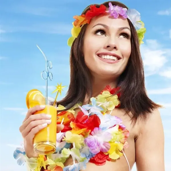 Rengarenk Hawaii Kolye Taç Bileklik Seti 4 Parça (4745)