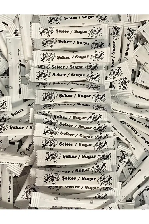 Renkli Şeker RS20230801 Stick Beyaz Toz Şeker Tek Kullanımlık 2,500 Adet 3 Gram 7,5 Kg