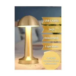Retro Mantar Model Masa Lambası Şarjlı Ledli 3renk Dokunmatik Şarjlı Gece Lambası
