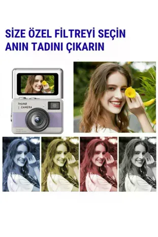 Retro Mini Dijital Kamera 1080P 1.47 İnç Flip Ekranlı Flaşlı Selfie Vlog Kamerası 4GB SD Hediyeli Siyah
