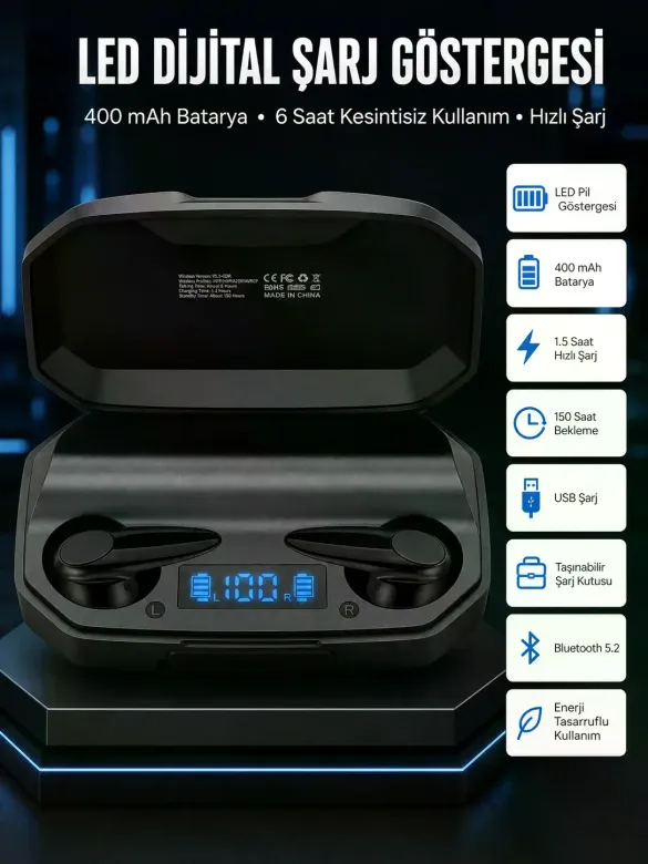 Rgb Işıklı Çift krofonlu Siyah Profesyonel Oyuncu Kulaklığı Kablosuz Kulakiçi