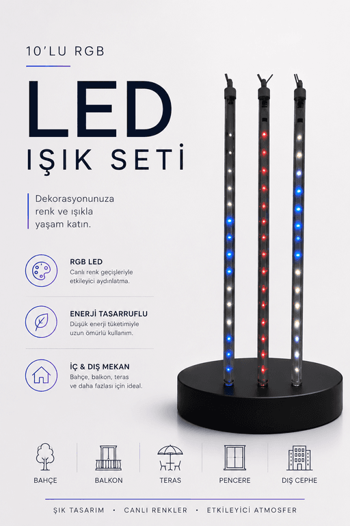 RGB LED Dış Ve İç Mekan Süsleme Işığı 10 Çubuklu Şerit