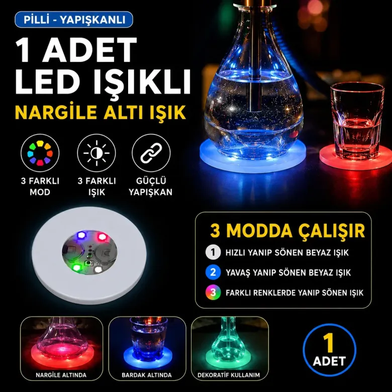 RGB LED Nargile Altı Işık 1 Adet 6 CM Çapındadır (4745)