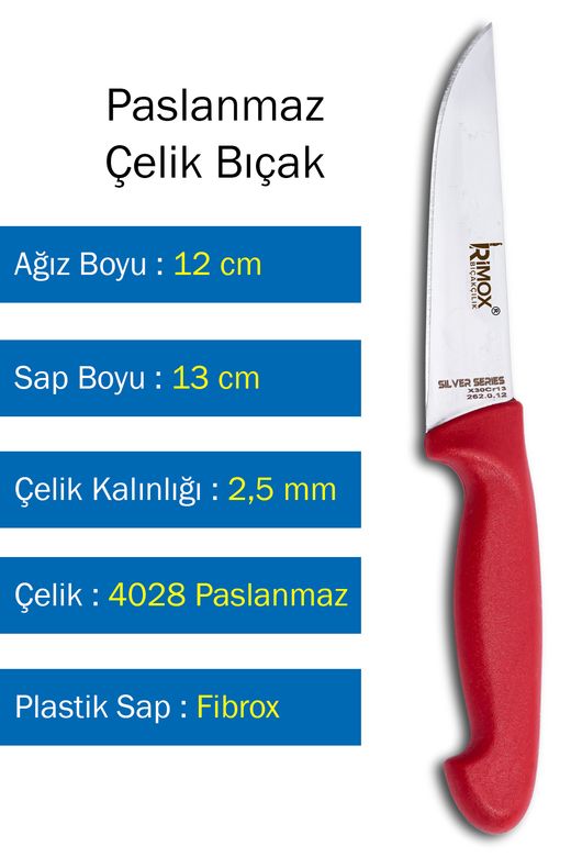 Rimox RT-RYL-HMR15868 Silver Serisi Kasap Ve Ev Mutfak Bıçağı Çelik Kasap No:0
