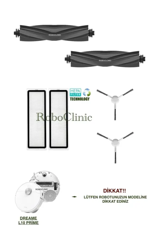 Roboclinic Dreame L10 Prime Robot Süpürge Uyumlu Yedek Fırça, Hepa Filtre Seti-6 Parça