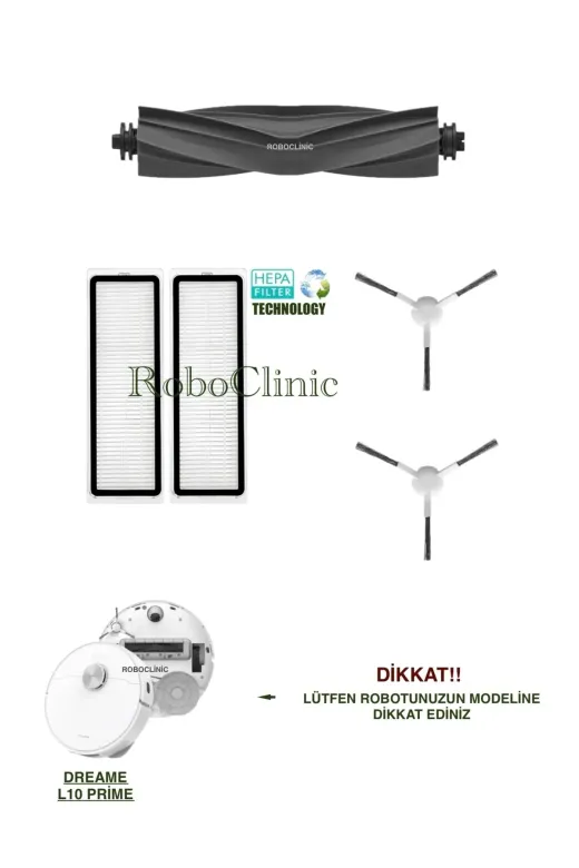 Roboclinic Dreame L10 Prime Robot Süpürge Uyumlu Yedek Fırça, Hepa Filtre Seti-5 Parça