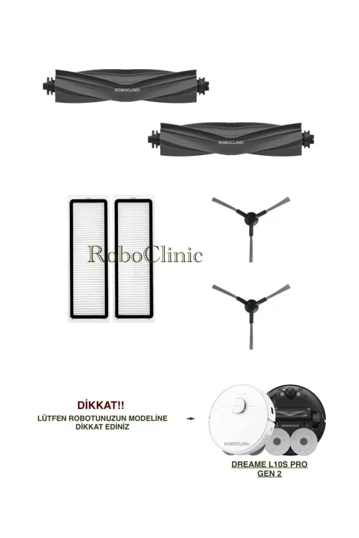 Roboclinic Dreame L10S Pro Gen 2 Robot Süpürge Uyumlu Fırça, Hepa Filtre Seti-6 Parça