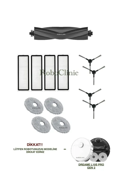 Roboclinic Dreame L10S Pro Gen 2 Robot Süpürge Uyumlu Fırça, Hepa Filtre, Mop Seti-13 Parça