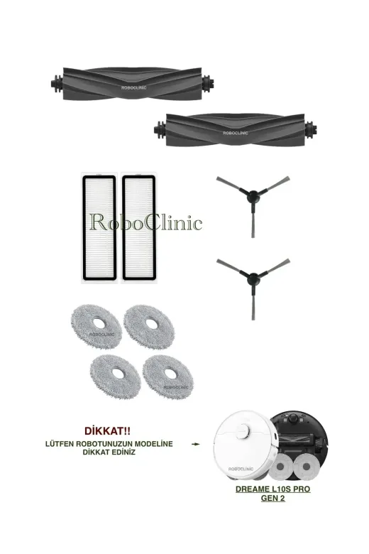 Roboclinic Dreame L10S Pro Gen 2 Robot Süpürge Uyumlu Fırça, Hepa Filtre, Mop Seti-10 Parça