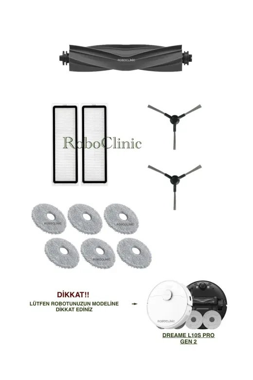 Roboclinic Dreame L10S Pro Gen 2 Robot Süpürge Uyumlu Fırça, Hepa Filtre, Mop Seti-11 Parça